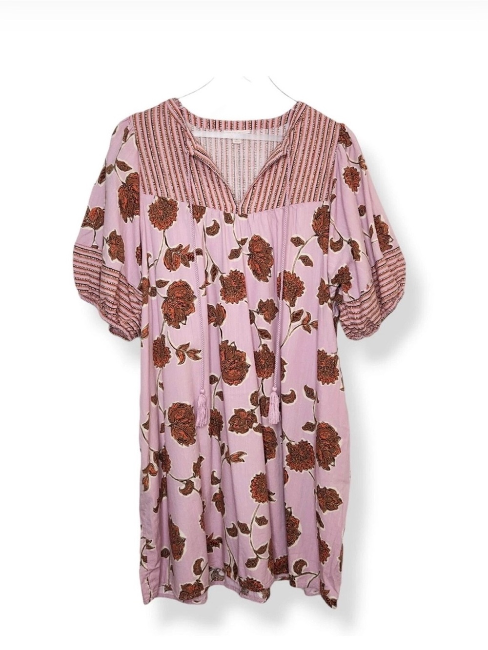 Knox Rose Pink Floral Boho Midi Dress w/ pockets. Size L - Picture 2 of 12